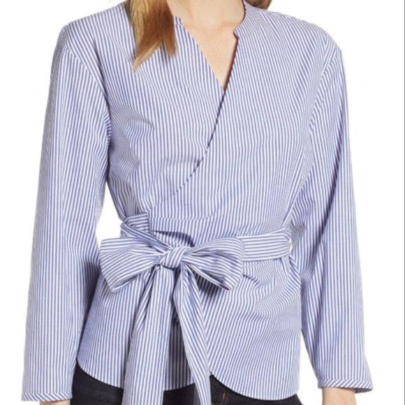 J. Crew Tops - J Crew | Blue and white striped wrap top